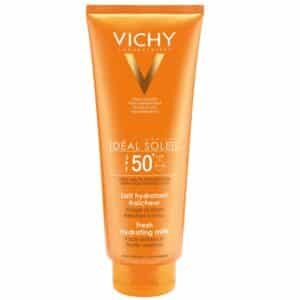 Lait Hydratant Fraîcheur Visage et Corps SPF 50+ Idéal Soleil Vichy Vichy Ideal Soleil 50 | Emulsion toucher sec SPF 50 Pour lutter contre les effets néfastes des UV et protéger le précieux capital génétique de la peau